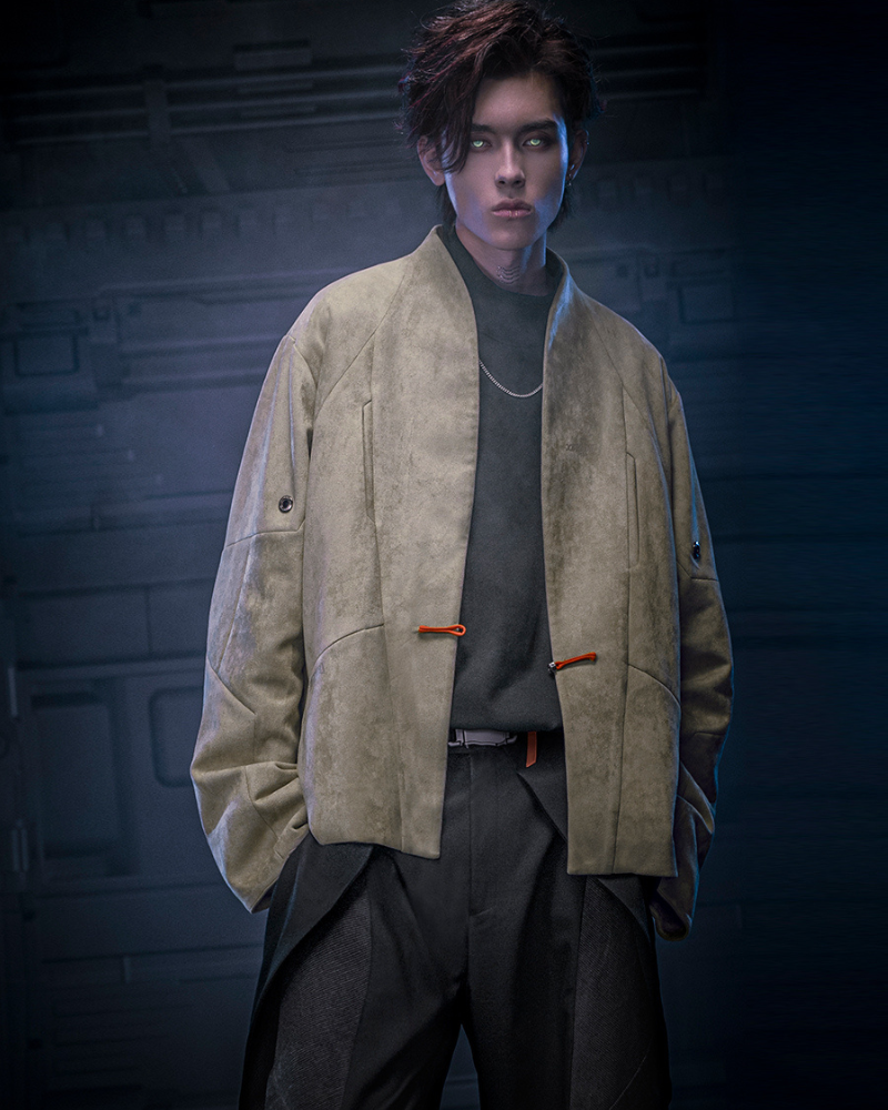 Veste Cyberpunk en Suède Urbaine -  mode minimaliste - Veste Cyberpunk en Suède Urbaine pour un style unique