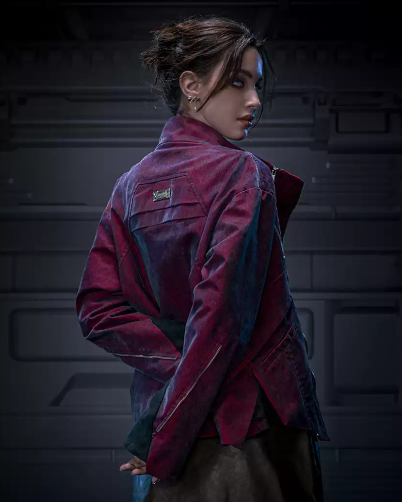 Veste Cyberpunk en Velours Futuriste -  manteau à revers - Veste Cyberpunk en Velours Futuriste pour un Style Unique