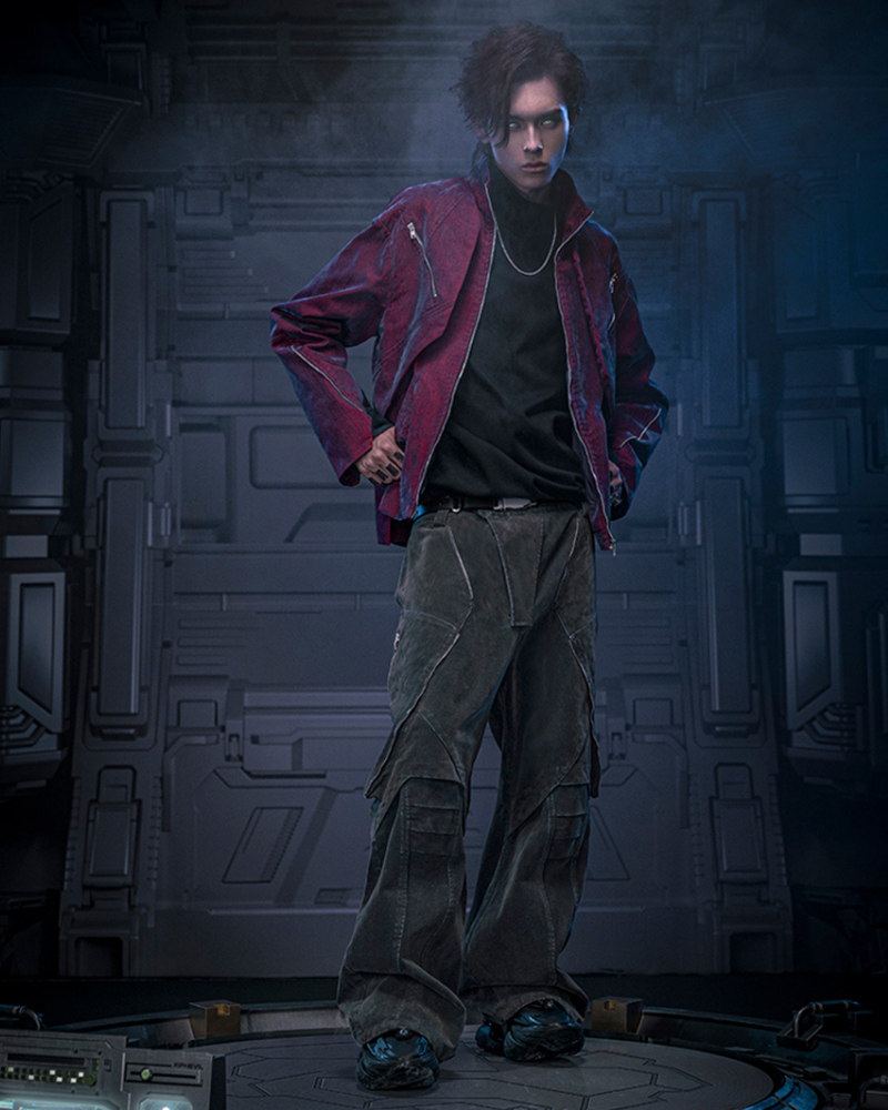 Veste Cyberpunk en Velours Futuriste -  techwear - Veste Cyberpunk en Velours Futuriste pour un Style Unique