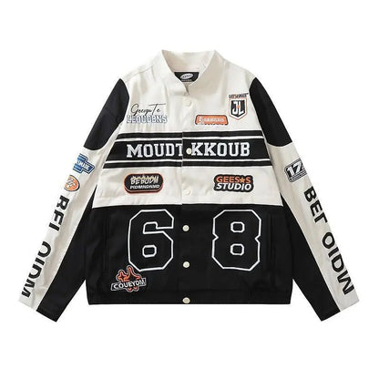 Veste en Cuir de Course -  streetwear - Veste en Cuir de Course Unisexe au Style Y2K