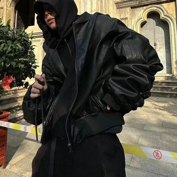 Veste en Cuir Opium -  mode décontractée - Veste en Cuir Streetwear Y2K pour un Style Unique