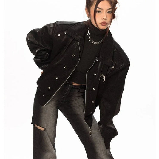 Veste en Cuir Y2K - veste cuir - Veste en cuir Y2K : audace et style intemporel