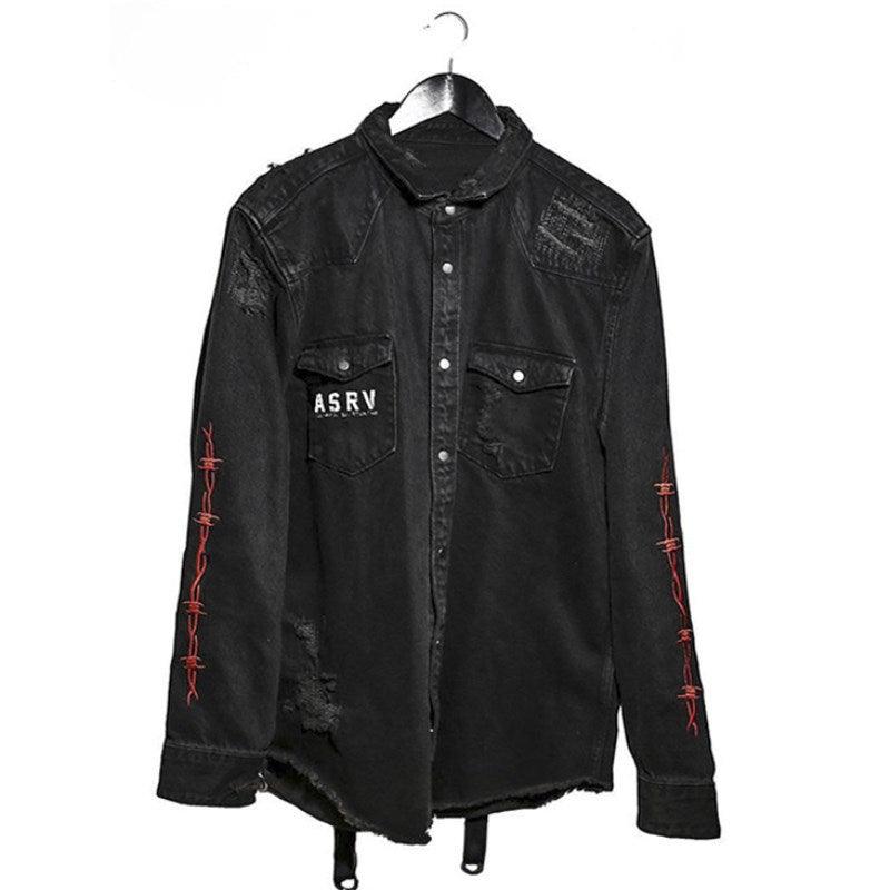 Veste en Jean à Cornes Audacieuse -  mode harajuku - Veste en Jean à Cornes pour un Style Audacieux