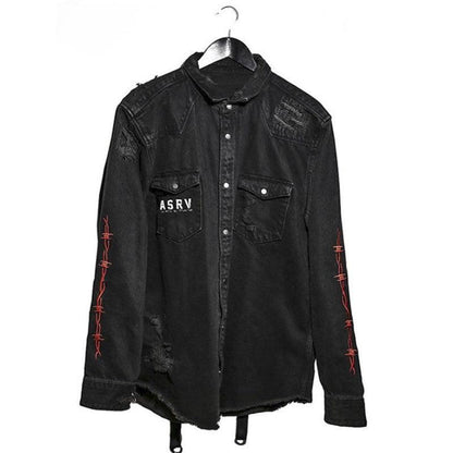 Veste en Jean à Cornes Audacieuse -  mode harajuku - Veste en Jean à Cornes pour un Style Audacieux