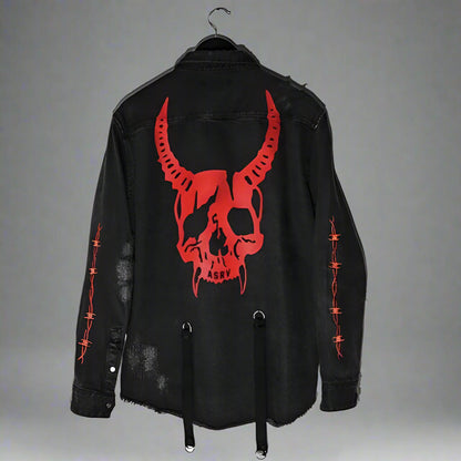 Veste en Jean à Cornes Audacieuse -  imprimé animal - Veste en Jean à Cornes pour un Style Audacieux