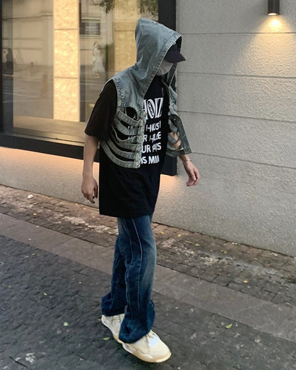 Veste en Jean Découpée Élégante -  motifs découpés - Veste en Jean Découpée Élégante pour un Style Tendance