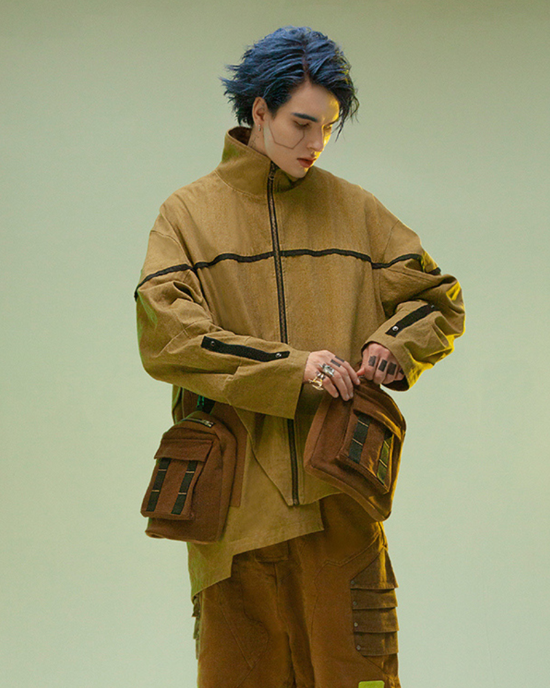 Veste Futuriste en Sable Asymétrique -  inspiration cyberpunk - Veste Futuriste en Sable pour un style unique