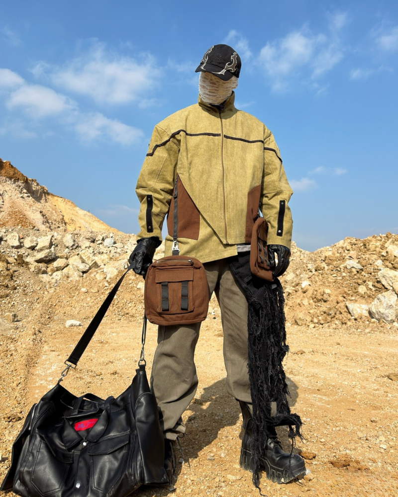 Veste Futuriste en Sable Asymétrique - veste futuriste - Veste Futuriste en Sable pour un style unique