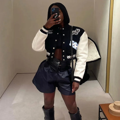 Veste universitaire cropped -  mode y2k - Veste universitaire cropped tendance et stylée