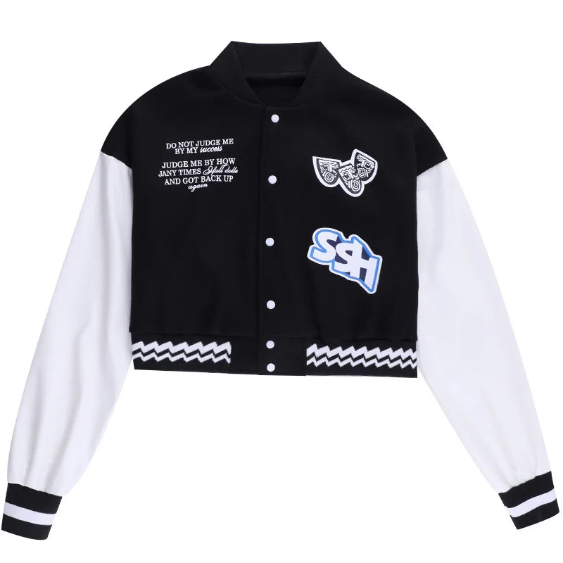 Veste universitaire cropped -  tenue décontractée - Veste universitaire cropped tendance et stylée