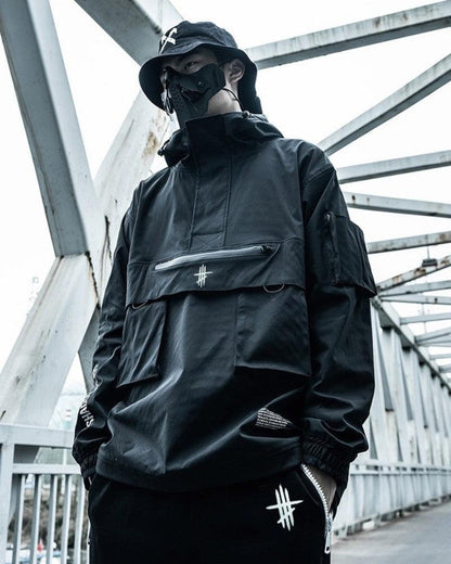 Veste Urbaine Élégante - veste techwear urbaine - Veste Urbaine Élégante en Noir avec Poche Kangourou