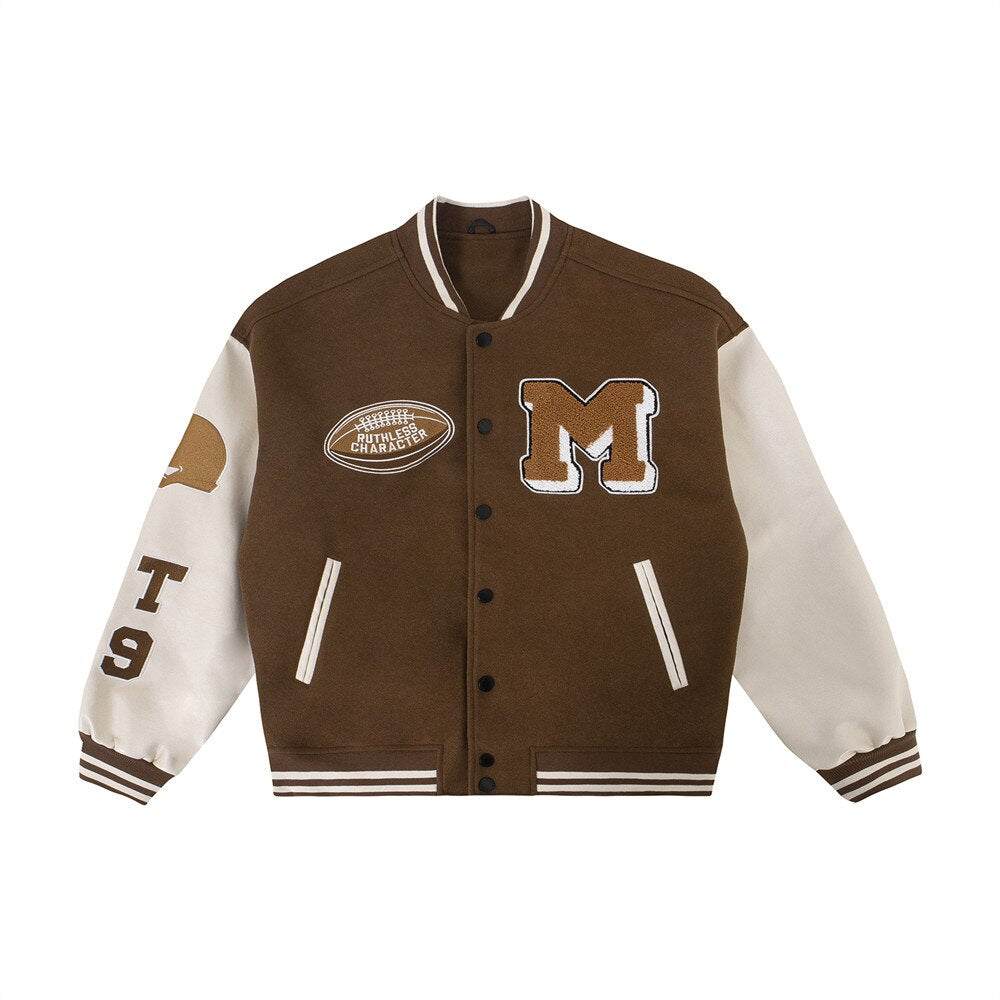 Veste varsity marron -  tendances Y2K - Veste varsity marron unisexe pour un look streetwear