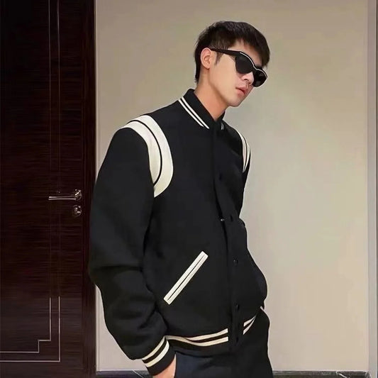 Veste Varsity Noir et Blanc - veste décontractée - Veste Varsity Noir et Blanc au style vintage