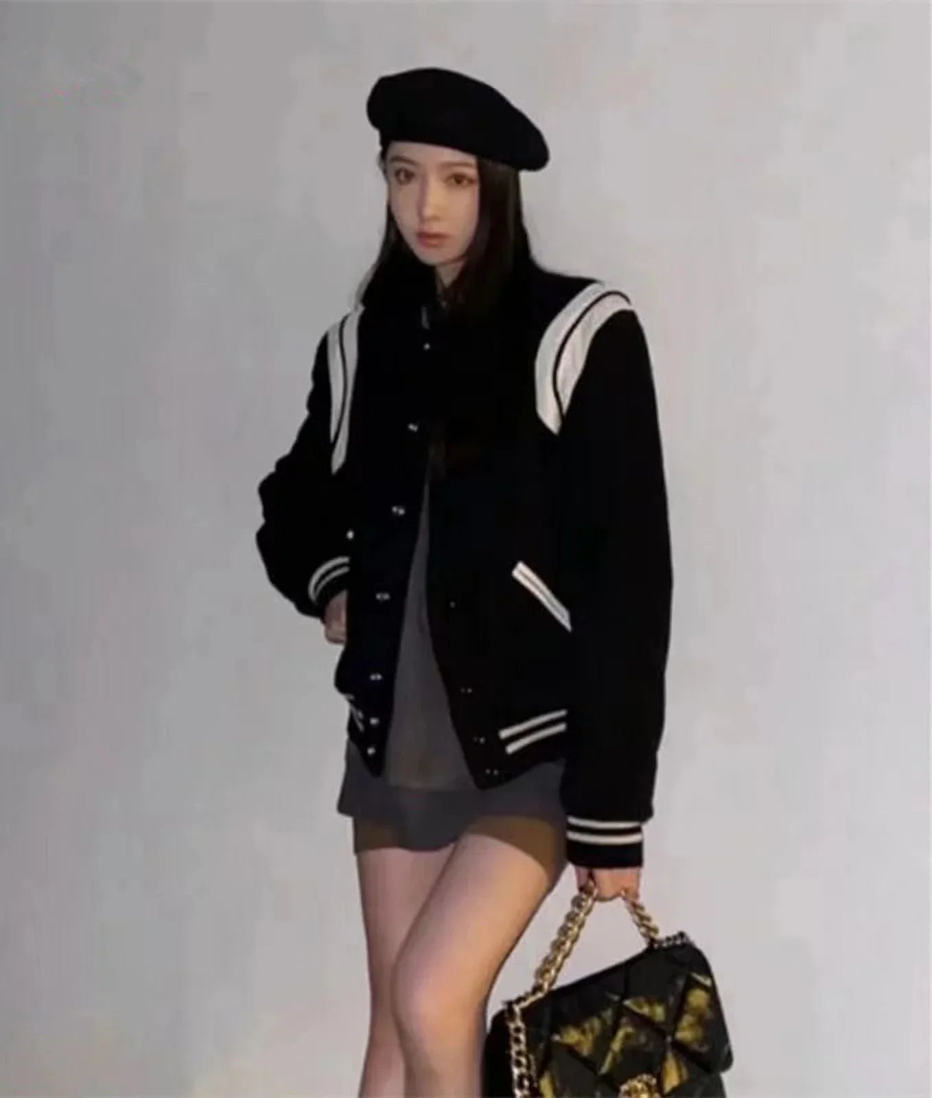 Veste Varsity Noir et Blanc - veste varsity - Veste Varsity Noir et Blanc au style vintage
