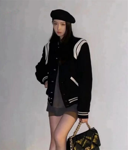 Veste Varsity Noir et Blanc - veste varsity - Veste Varsity Noir et Blanc au style vintage
