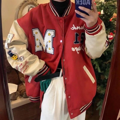 Veste varsity rouge -  coton - Veste varsity rouge unisexe pour un style streetwear