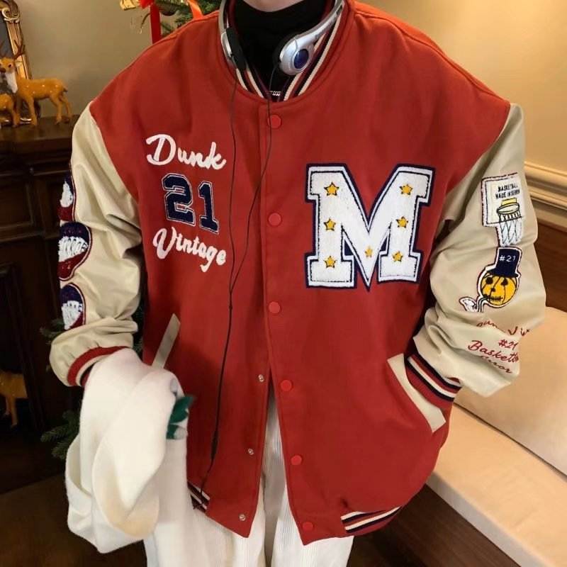 Veste varsity rouge - veste streetwear gothique - Veste varsity rouge unisexe pour un style streetwear