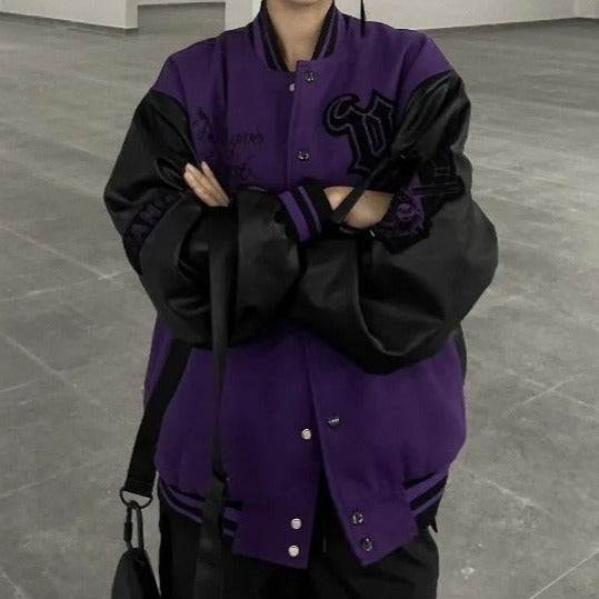 Veste varsity violette -  streetwear - Veste varsity violette unisexe au style vintage