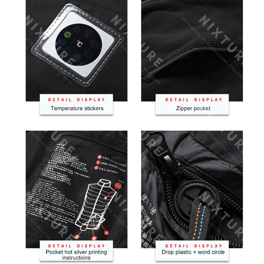 Col Gilet Chauffant - Noir -  chaleur ajustable - Gilet Chauffant Noir : Confort et Élégance pour l'Hiver