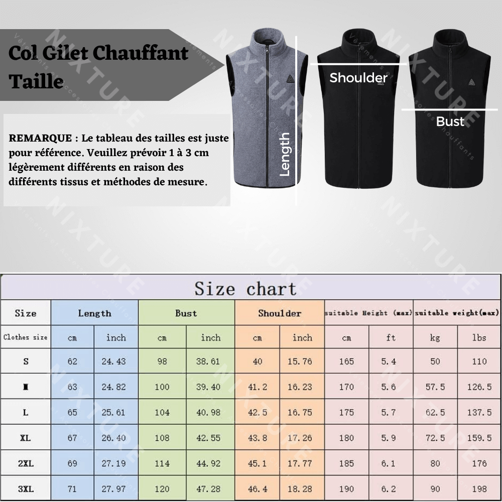 Col Gilet Chauffant - Noir - gilet chauffant - Gilet Chauffant Noir : Confort et Élégance pour l'Hiver