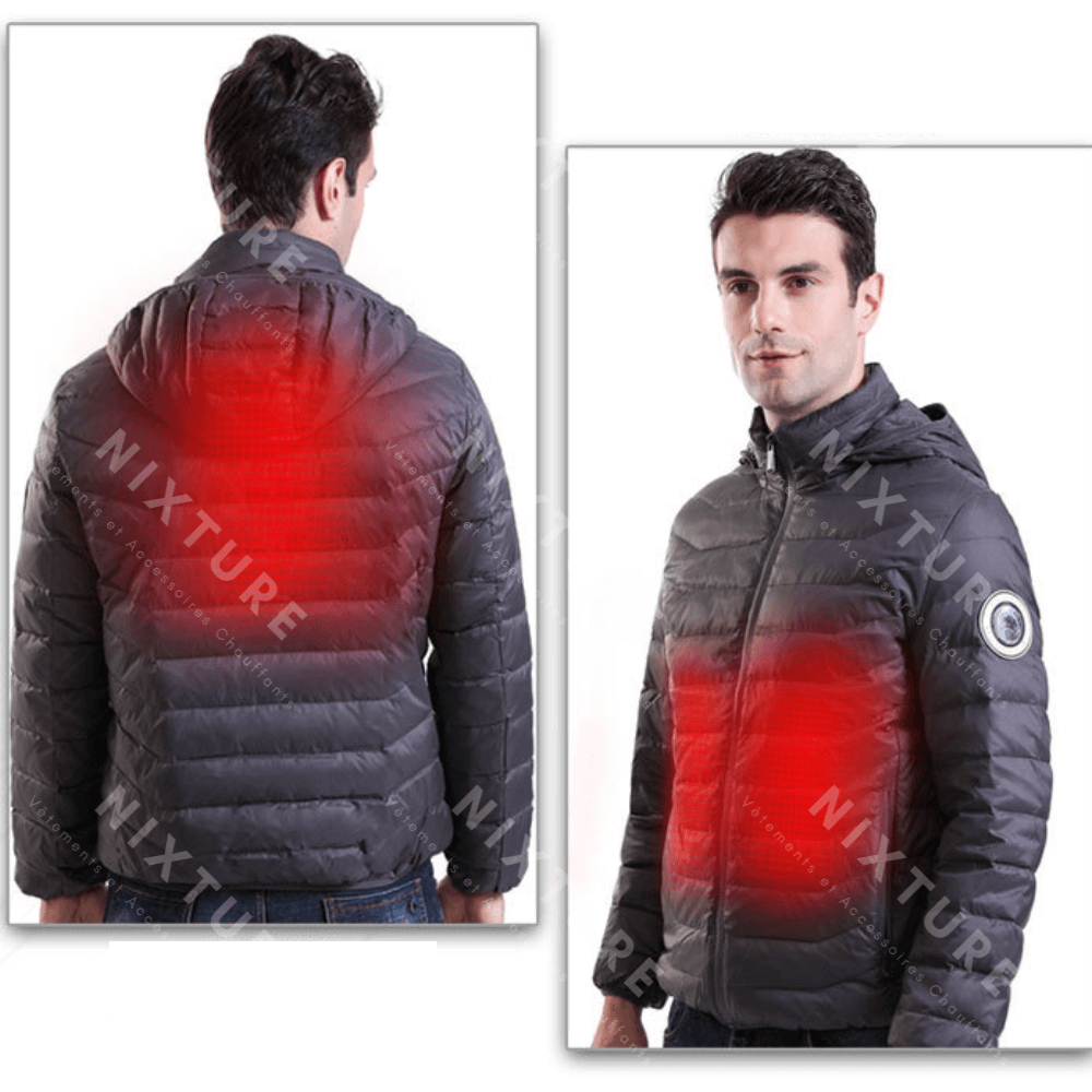 Doudoune Chauffante à Capuche Amovible - Gris -  capuche - Doudoune Chauffante à Capuche Amovible en Gris