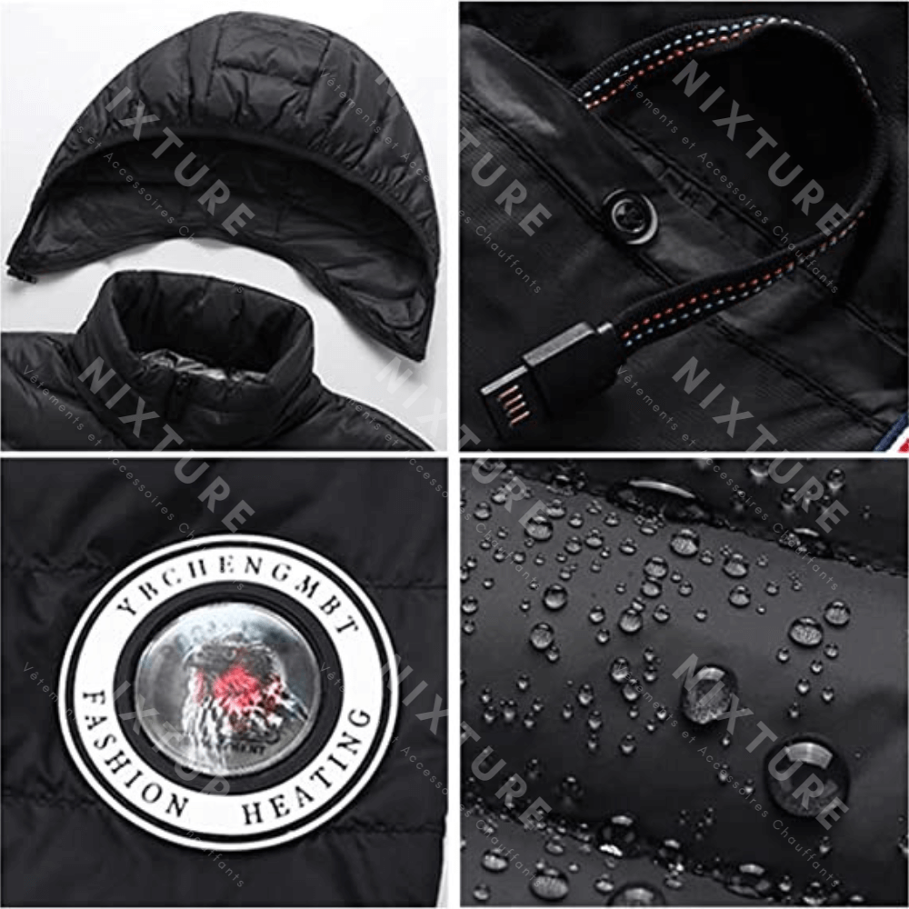 Doudoune Chauffante à Capuche Amovible - Orange -  confort dynamique - Doudoune chauffante orange avec capuche amovible