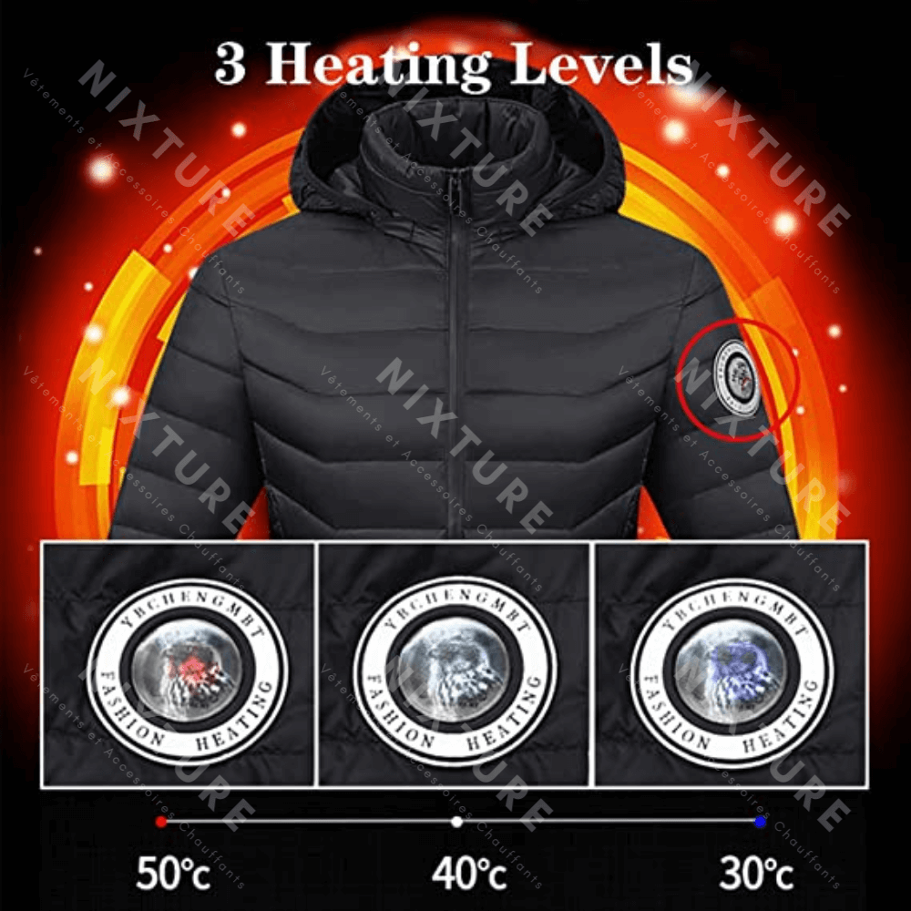 Doudoune Chauffante à Capuche Amovible - Orange -  duvet - Doudoune chauffante orange avec capuche amovible