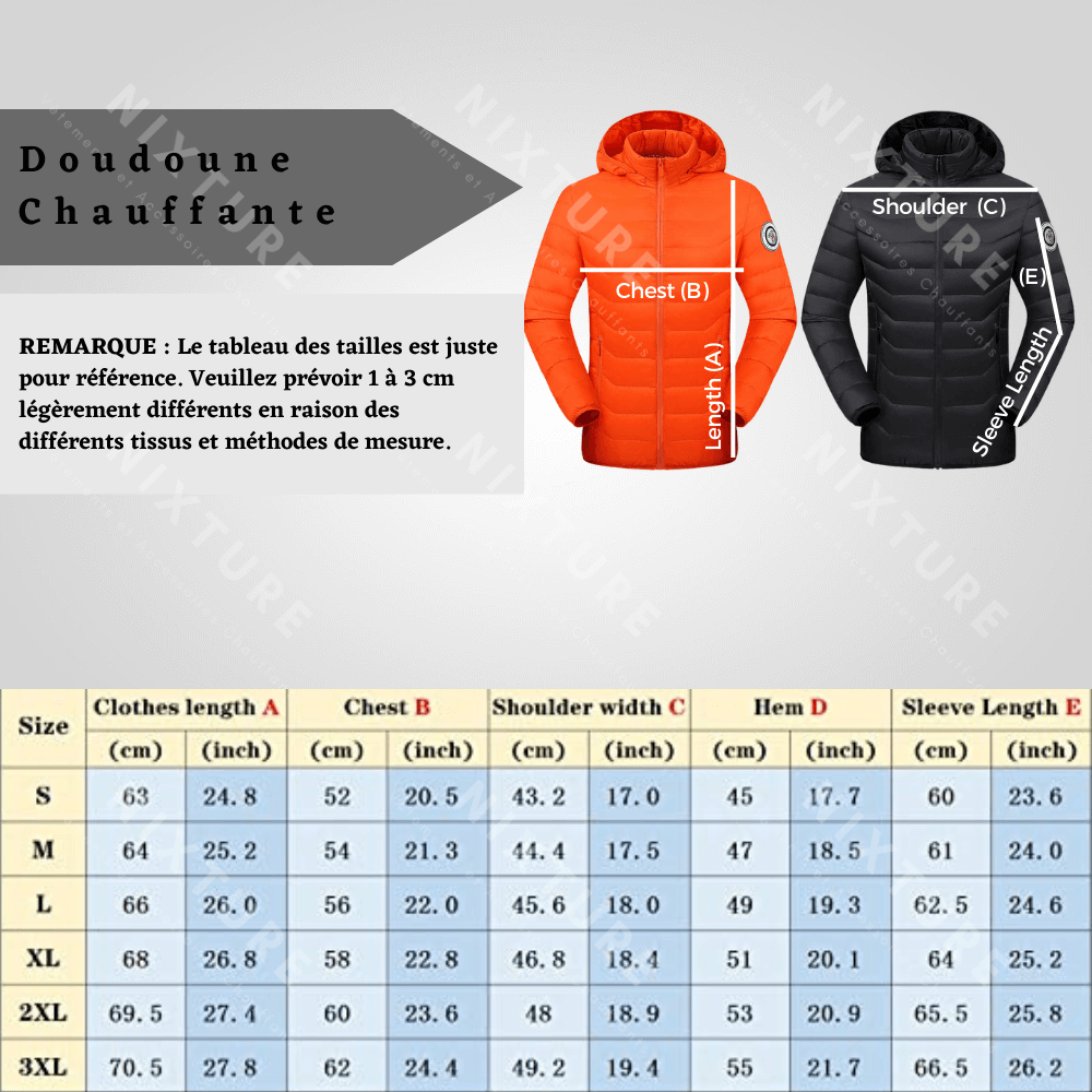 Doudoune Chauffante à Capuche Amovible - Orange -  technologie de chauffage - Doudoune chauffante orange avec capuche amovible