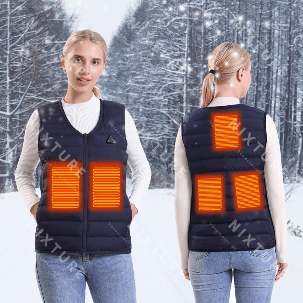 Gilet Chauffant Col V - Bleu -  gilet bleu - Gilet chauffant col V bleu pour un confort optimal