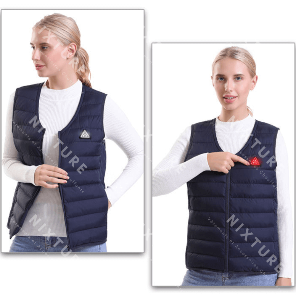 Gilet Chauffant Col V - Bleu - vêtement chauffant - Gilet chauffant col V bleu pour un confort optimal