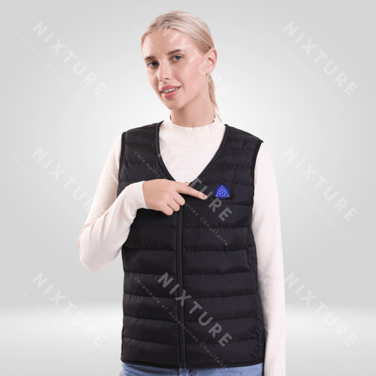 Gilet Chauffant Col V - Noir -  gilet avec port usb - Gilet Chauffant Noir Col V pour un confort optimal