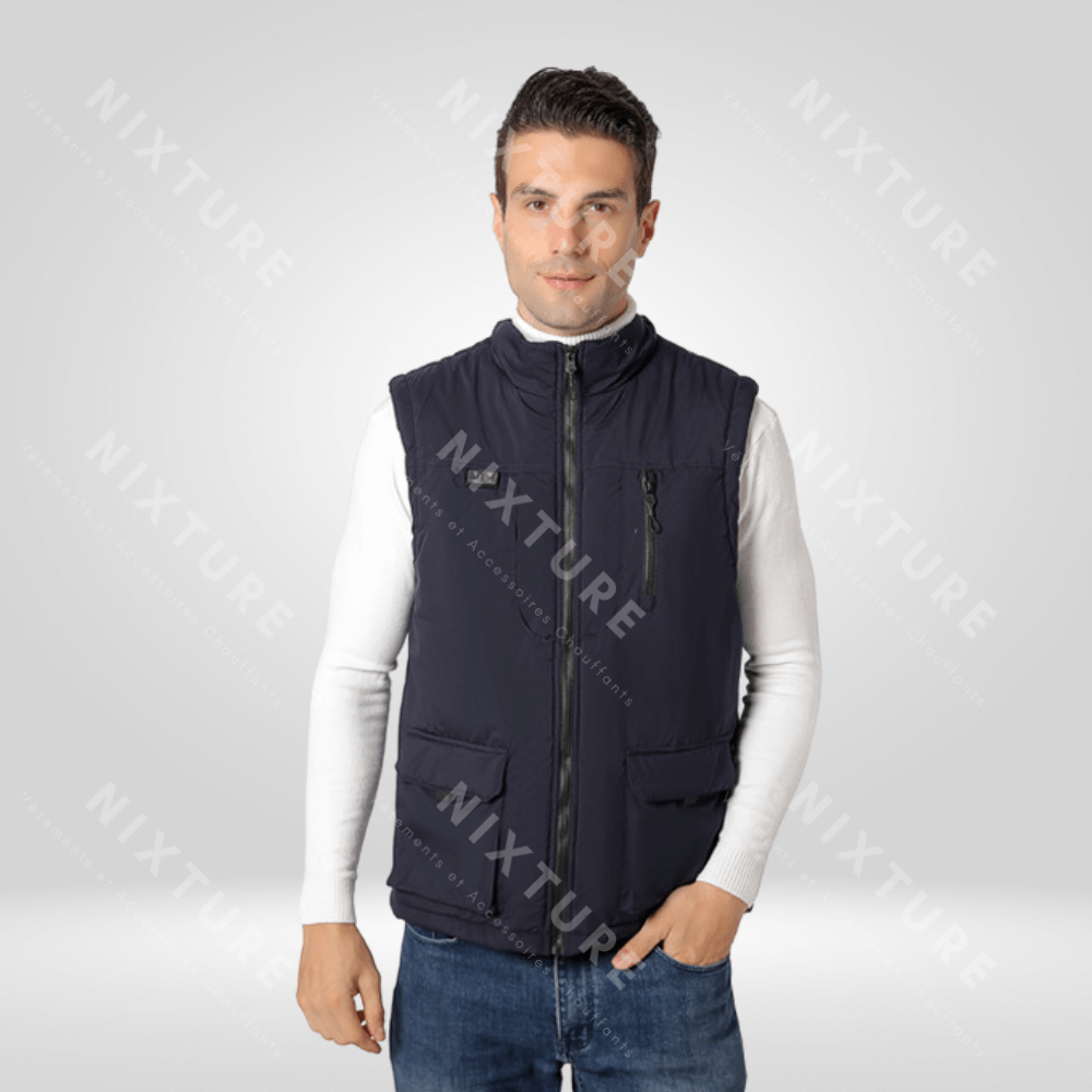 Gilet Chauffant à Onze Zones - Bleu - gilet chauffant à onze zones - Gilet chauffant à 11 zones bleu pour confort et chaleur