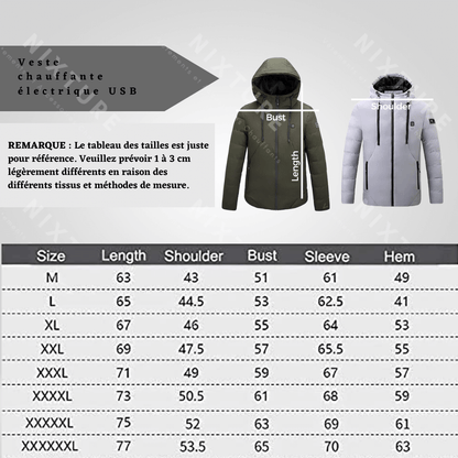 Veste chauffante électrique USB - Armée Verte -  chauffage électrique - Veste chauffante électrique USB armée verte pour le froid
